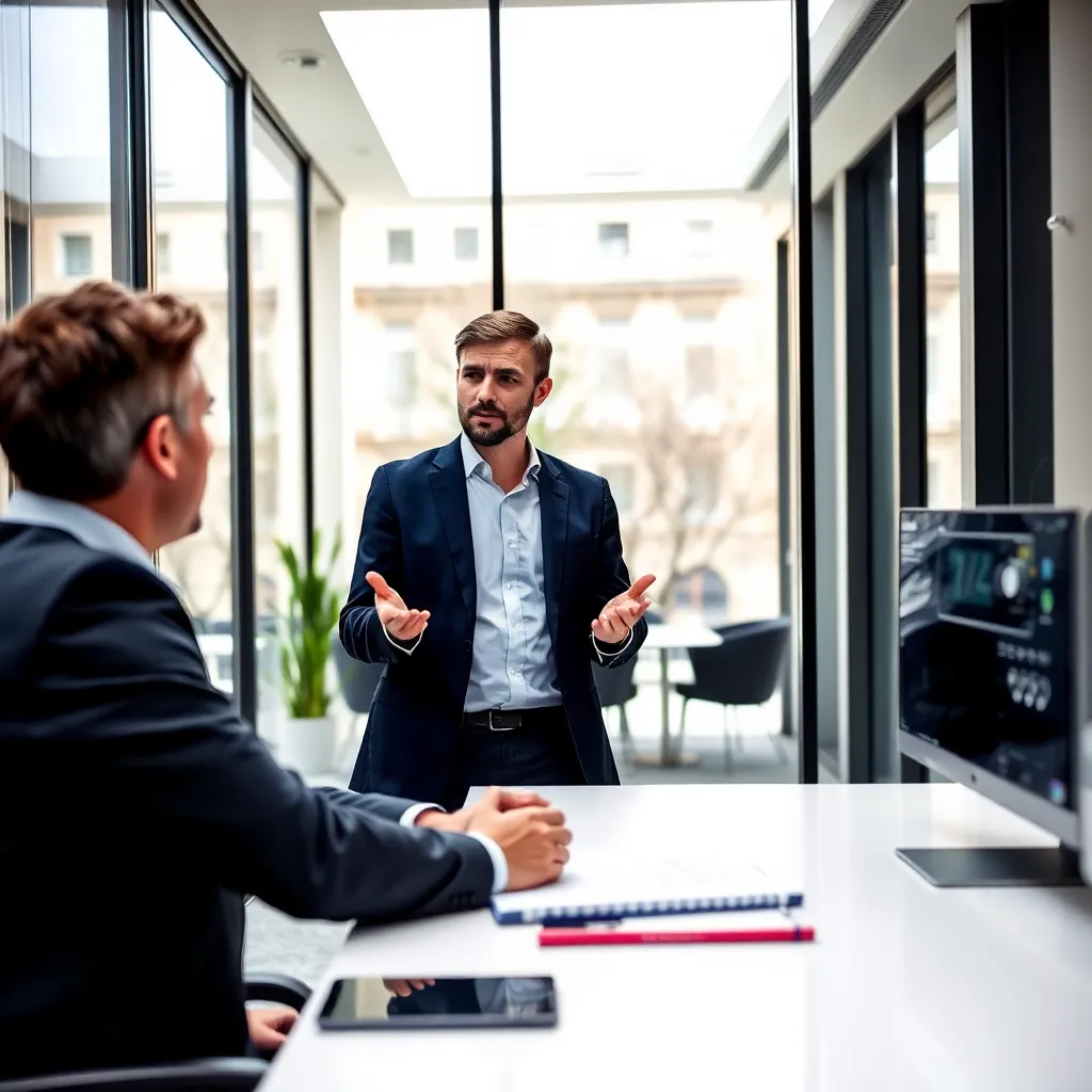 Consultor explicando estrategia de optimización a un cliente