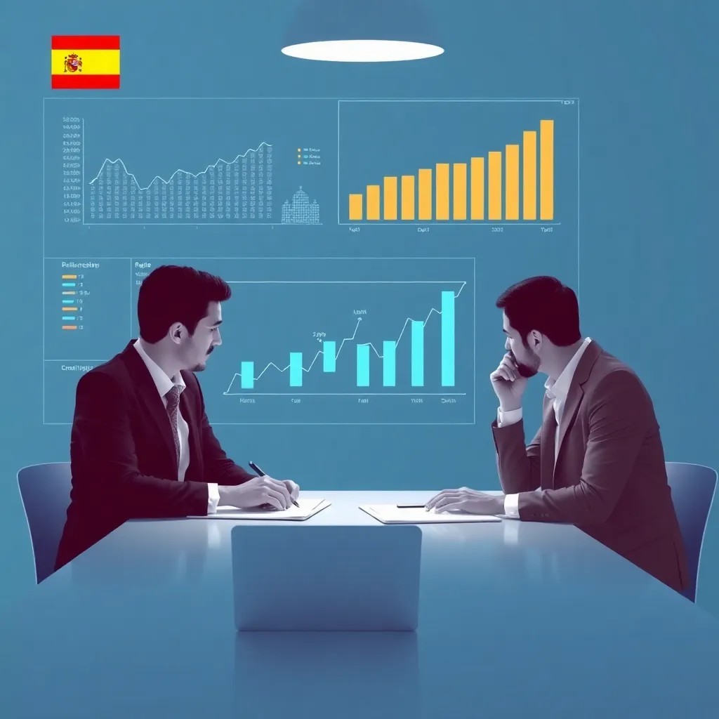 Profesionales analizando datos específicos de diferentes sectores empresariales en España