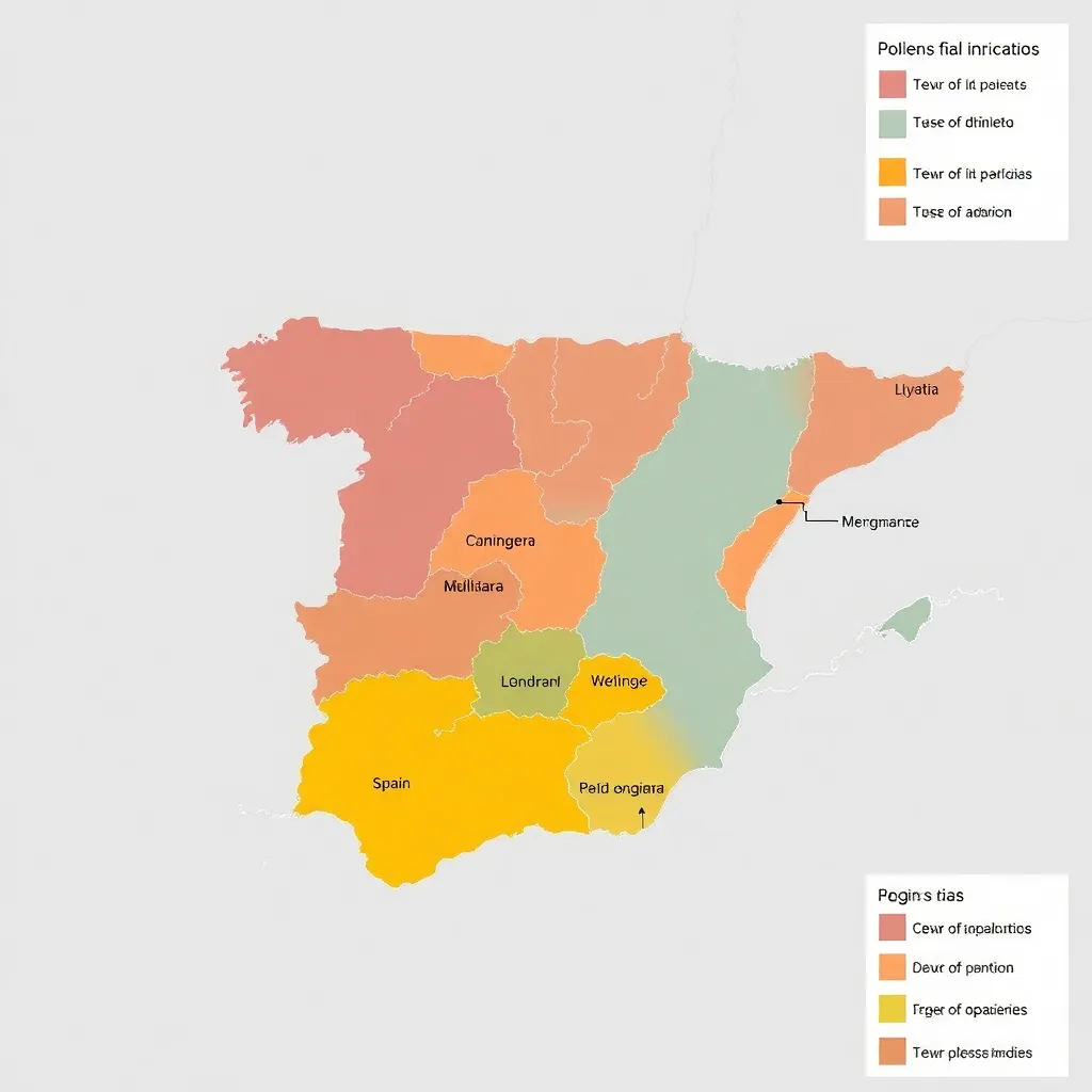 Mapa detallado de las regiones de España con indicadores de potencial de crecimiento por sectores