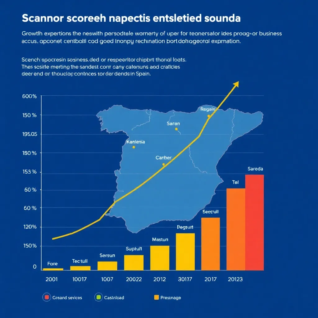 Gráfico de crecimiento de Tecnología Ibérica mostrando expansión por regiones de España con indicadores de éxito