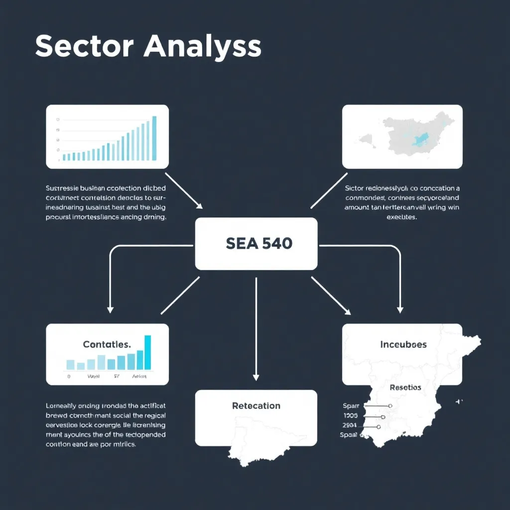Proceso de análisis sectorial mostrando las diferentes etapas metodológicas con gráficos y mapas regionales